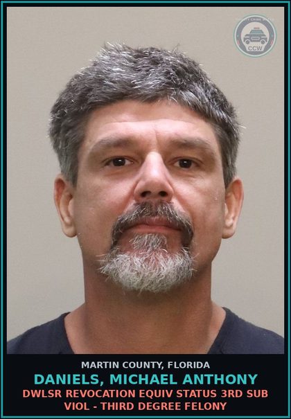 CCW arrest card for DANIELS, MICHAEL ANTHONY in Martin County: DUI INFLUENCE OF ALCOHOL OR DRUGS - Second Degree Misdemeanor