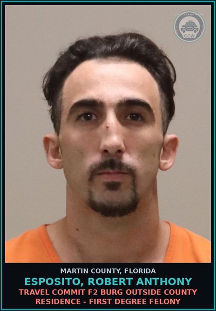 CCW arrest card for ESPOSITO, ROBERT ANTHONY in Martin County: VESSEL-BURGLARY-UNOCC WHILE UNARMED - Second Degree Felony