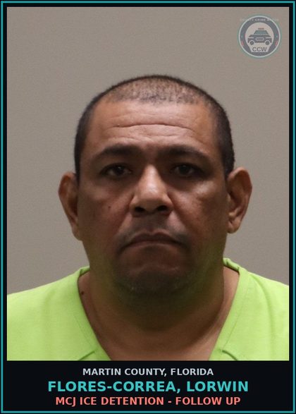 CCW arrest card for FLORES-CORREA, LORWIN in Martin County: MCJ ICE DETENTION - Follow up