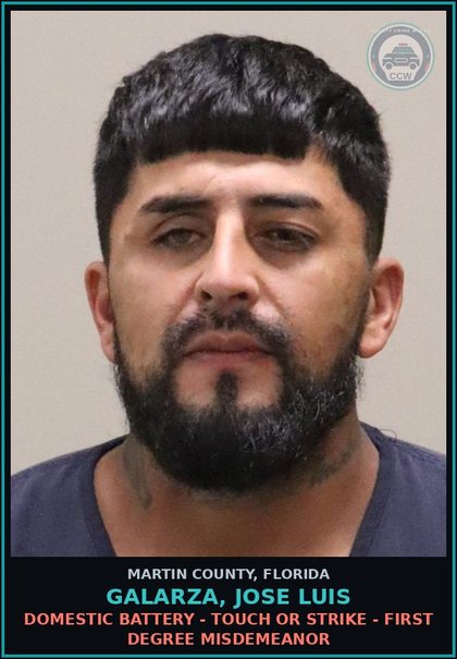 CCW arrest card for GALARZA, JOSE LUIS in Martin County: DOMESTIC BATTERY - TOUCH OR STRIKE - First Degree Misdemeanor