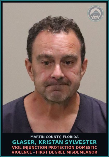 CCW arrest card for GLASER, KRISTAN SYLVESTER in Martin County: VIOL INJUNCTION PROTECTION DOMESTIC VIOLENCE - First Degree Misdemeanor