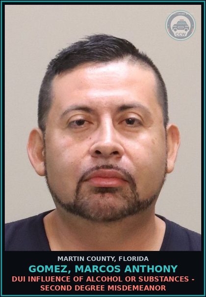 CCW arrest card for GOMEZ, MARCOS ANTHONY in Martin County: DUI INFLUENCE OF ALCOHOL OR DRUGS - Second Degree Misdemeanor
