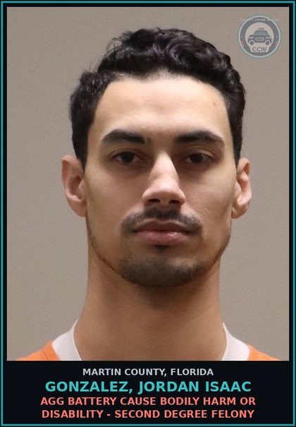 CCW arrest card for GONZALEZ, JORDAN ISAAC in Martin County: AGGRAVATED W INTENT TO COMMIT A FELONY - Third Degree Felony