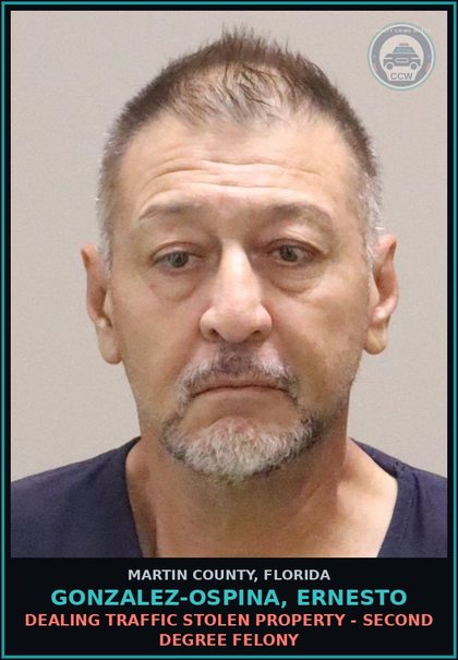 CCW arrest card for GONZALEZ-OSPINA, ERNESTO in Martin County: GRAND THEFT 750 LESS THAN 5K DOLS - Third Degree Felony