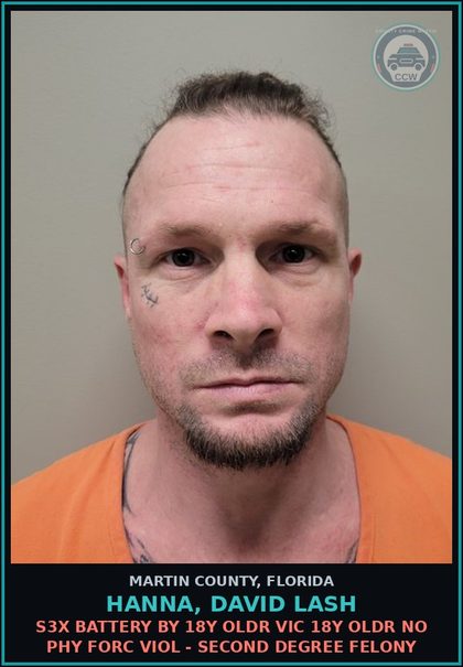 CCW arrest card for HANNA, DAVID LASH in Martin County: COMMIT DOMESTIC BATTERY BY STRANGULATION - Third Degree Felony