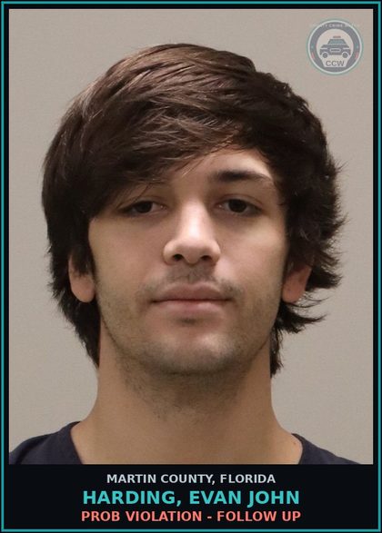 CCW arrest card for HARDING, EVAN JOHN in Martin County: PROB VIOLATION - Follow up
