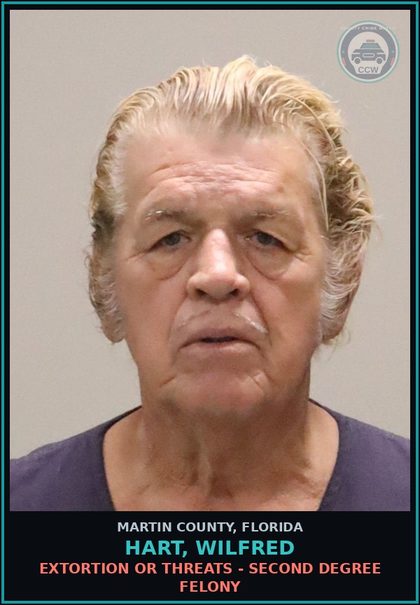 CCW arrest card for HART, WILFRED in Martin County: TAMPERING IN MISDEMEANOR PROCEEDING - Third Degree Felony