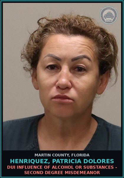 CCW arrest card for HENRIQUEZ, PATRICIA DOLORES in Martin County: DUI INFLUENCE OF ALCOHOL OR DRUGS - Second Degree Misdemeanor