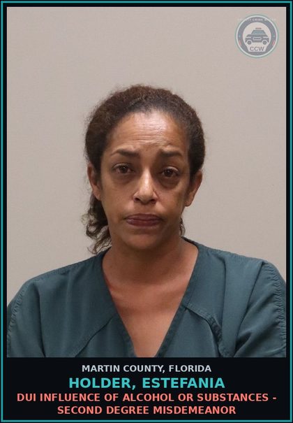 CCW arrest card for HOLDER, ESTEFANIA in Martin County: DUI INFLUENCE OF ALCOHOL OR DRUGS - Second Degree Misdemeanor