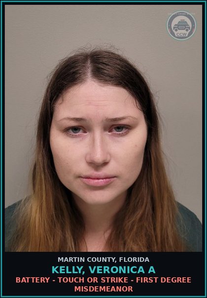 CCW arrest card for Kelly, VERONICA A in Martin County: BATTERY - TOUCH OR STRIKE - First Degree Misdemeanor