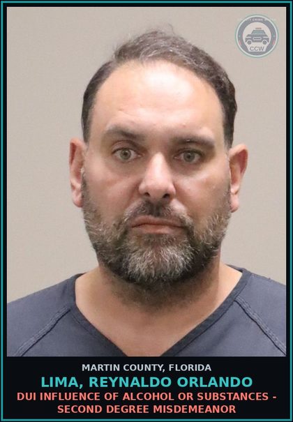 CCW arrest card for LIMA, REYNALDO ORLANDO in Martin County: DRIV WHILE LIC SUSPEND REVOCATION EQUIV STATUS - Second Degree Misdemeanor
