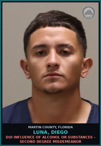 CCW arrest card for LUNA, DIEGO in Martin County: POSSESSION AND OR USE DRUG PARAPHERNALIA - First Degree Misdemeanor
