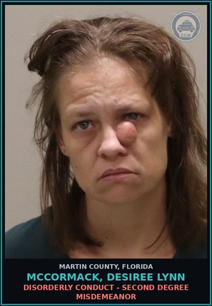 CCW arrest card for MCCORMACK, DESIREE LYNN in Martin County: DISORDERLY CONDUCT - Second Degree Misdemeanor