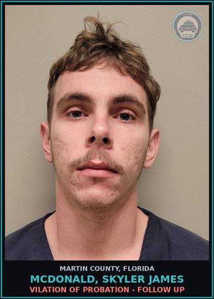 CCW arrest card for MCDONALD, SKYLER JAMES in Martin County: VILATION OF PROBATION - Follow up
