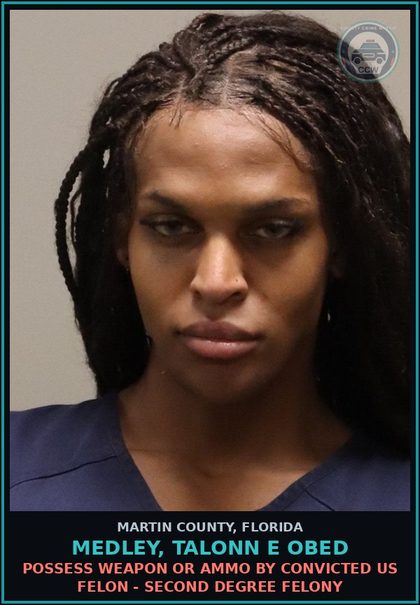 CCW arrest card for MEDLEY, TALONN E OBED in Martin County: POSSESS CNTRL SUB WO PRESCRIPTION - Third Degree Felony