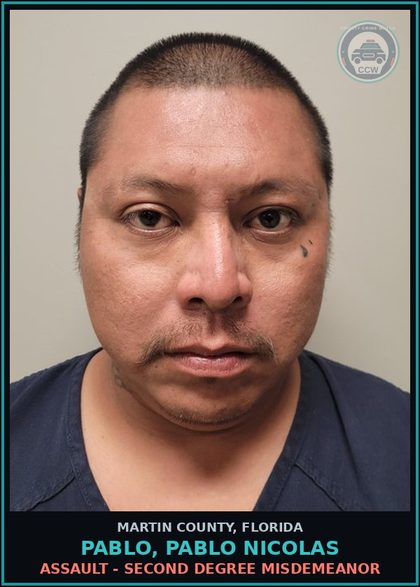 CCW arrest card for PABLO, PABLO NICOLAS in Martin County: TRESPASS PROPERTY NOT STRUCTURE OR CONVEY (ORDER REVOKING PRETRIAL RELEASE) - First Degree Misdemeanor