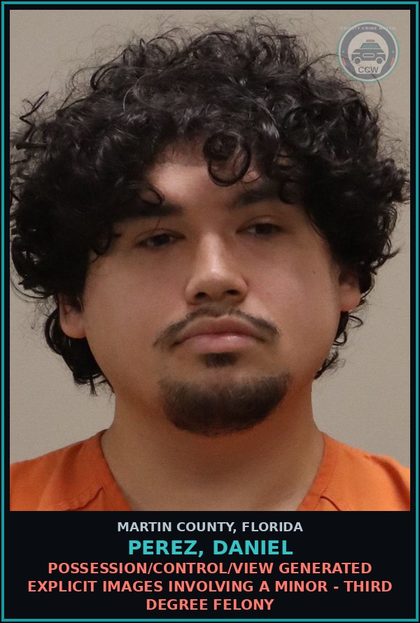 CCW arrest card for PEREZ, DANIEL in Martin County: Possession/Control/View Generated chld Pornography - Third Degree Felony