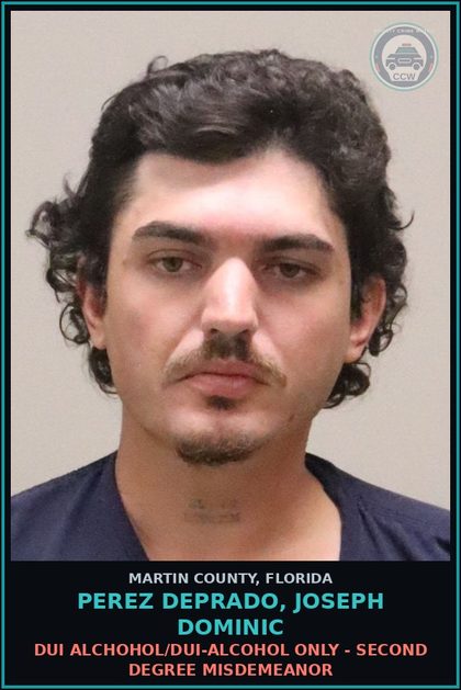 CCW arrest card for PEREZ DEPRADO, JOSEPH DOMINIC in Martin County: DUI  ALCHOHOL/DUI-ALCOHOL ONLY - Second Degree Misdemeanor