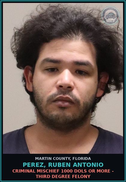 CCW arrest card for PEREZ, RUBEN ANTONIO in Martin County: FOLLOW HARASS CYBERSTALK ANOTHER - First Degree Misdemeanor