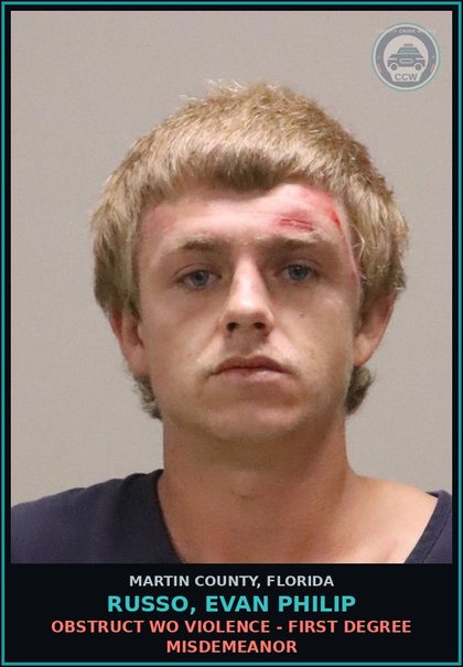 CCW arrest card for RUSSO, EVAN PHILIP in Martin County: OBSTRUCT WO VIOLENCE - First Degree Misdemeanor