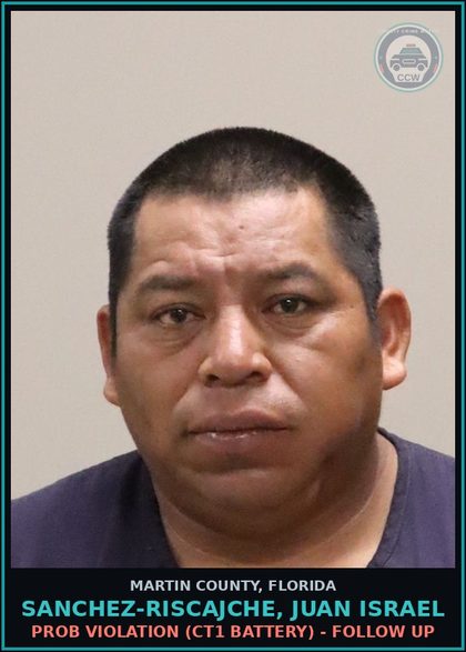 CCW arrest card for SANCHEZ-RISCAJCHE, JUAN ISRAEL in Martin County: OPERATE MOTOR VEHICLE WO VALID LICENSE - Second Degree Misdemeanor