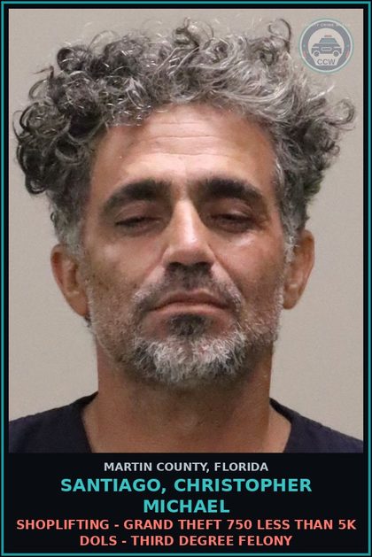 CCW arrest card for SANTIAGO, CHRISTOPHER MICHAEL in Martin County: RESISTING ARREST WO VIOLENCE - First Degree Misdemeanor