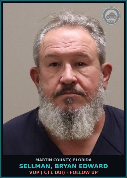 CCW arrest card for SELLMAN, BRYAN EDWARD in Martin County: VOP ( CT1 DUI) - Follow up
