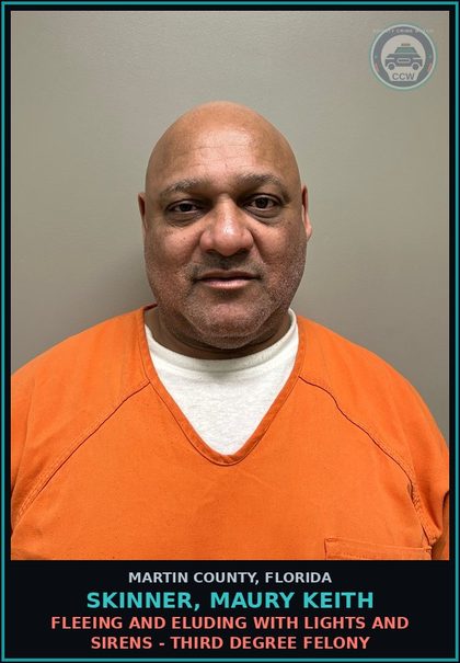 CCW arrest card for SKINNER, MAURY KEITH in Martin County: FLEEING AND ELUDING WITH LIGHTS AND SIRENS - Third Degree Felony