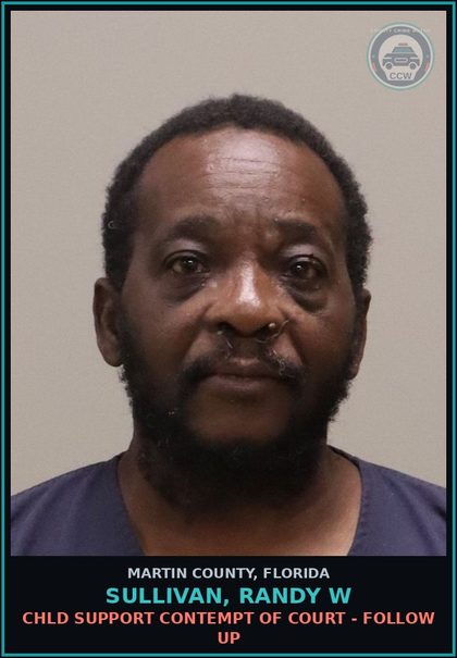 CCW arrest card for SULLIVAN, RANDY W in Martin County: chld SUPPORT CONTEMPT OF COURT - Follow up
