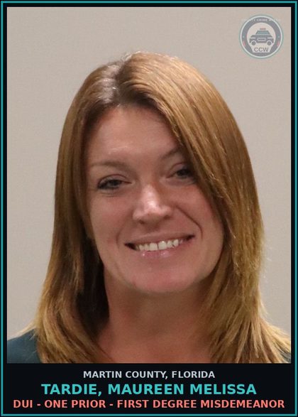 CCW arrest card for TARDIE, MAUREEN MELISSA in Martin County: DWLSR OR REVOCATION EQUIV STATUS SUBSQ OFF - First Degree Misdemeanor