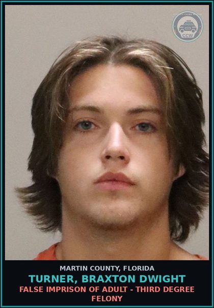 CCW arrest card for TURNER, BRAXTON DWIGHT in Martin County: FALSE IMPRISON OF ADULT - Third Degree Felony