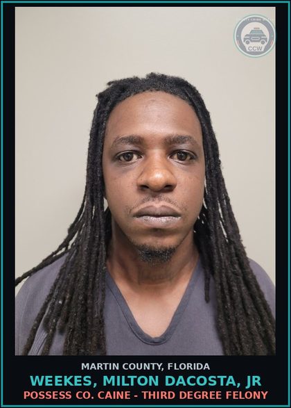 CCW arrest card for WEEKES, MILTON DACOSTA, Jr in Martin County: POSSESS COCAINE - Third Degree Felony
