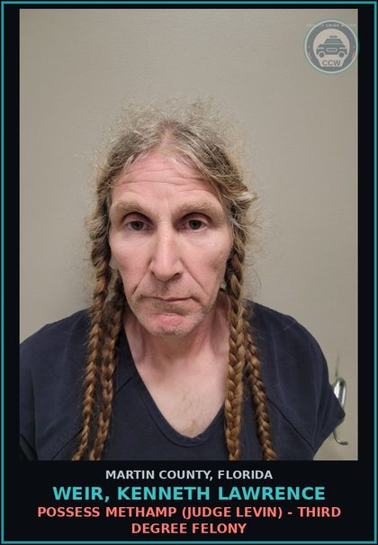 CCW arrest card for WEIR, KENNETH LAWRENCE in Martin County: POSSESS METH (JUDGE LEVIN) - Third Degree Felony