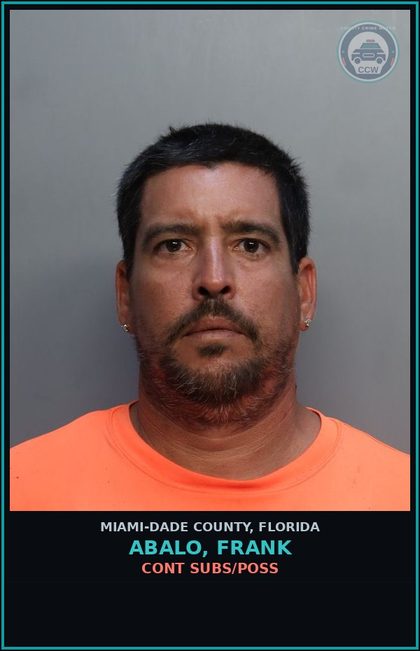 CCW arrest card for ABALO, FRANK in Miami-Dade County: CONT SUBS/POSS