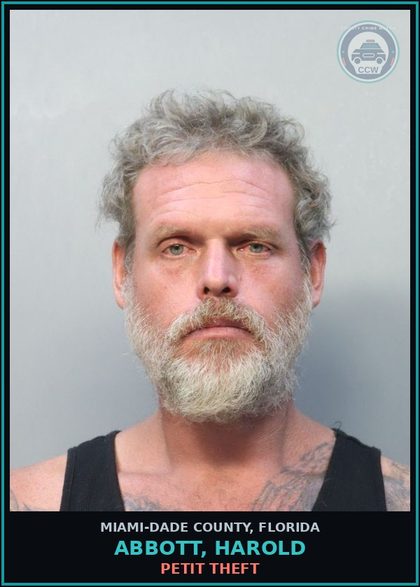 CCW arrest card for ABBOTT, HAROLD in Miami-Dade County: TRES PROP/AFTER WARN