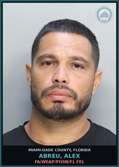 CCW arrest card for ABREU, ALEX in Miami-Dade County: FA/WEAP/POSN/FL FEL
