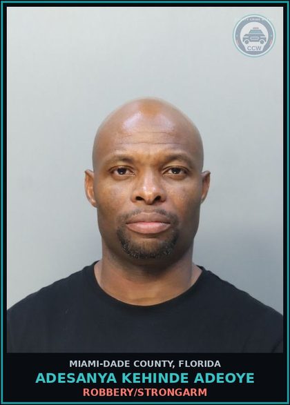 CCW arrest card for ADESANYA KEHINDE  ADEOYE in Miami-Dade County: ROBBERY/STRONGARM