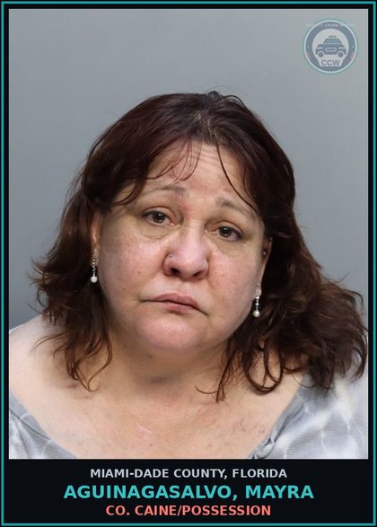 CCW arrest card for AGUINAGASALVO, MAYRA in Miami-Dade County: COCAINE/POSSESSION