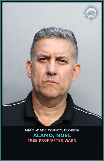 CCW arrest card for ALAMO, NOEL in Miami-Dade County: TRES PROP/AFTER WARN