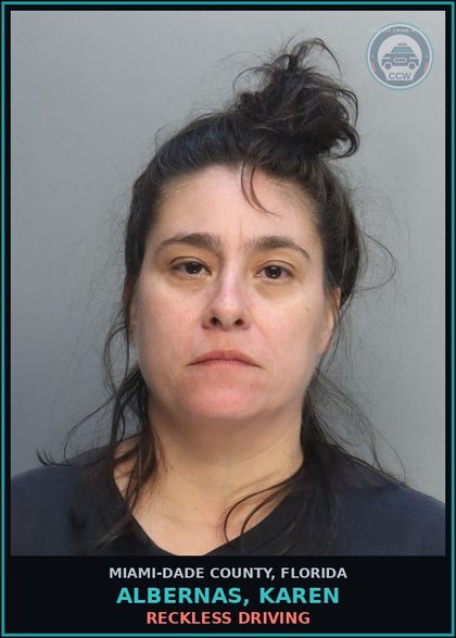 CCW arrest card for ALBERNAS, KAREN in Miami-Dade County: RECKLESS DRIVING