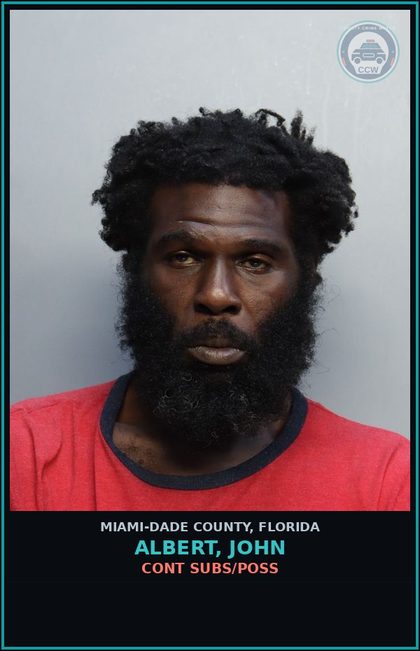 CCW arrest card for ALBERT, JOHN in Miami-Dade County: CONT SUBS/POSS