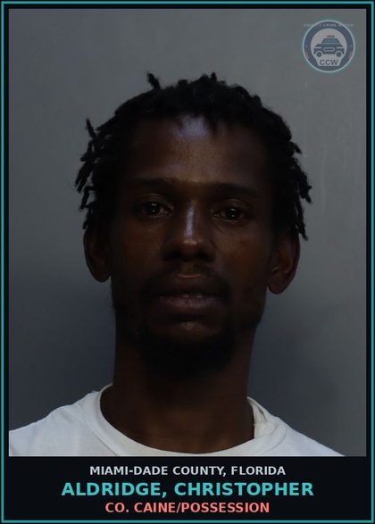 CCW arrest card for ALDRIDGE, CHRISTOPHER in Miami-Dade County: COCAINE/POSSESSION
