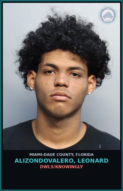 CCW arrest card for ALIZONDOVALERO, LEONARD in Miami-Dade County: DWLS/KNOWINGLY