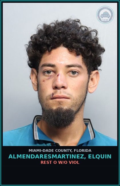 CCW arrest card for ALMENDARESMARTINEZ, ELQUIN in Miami-Dade County: REST O W/O VIOL