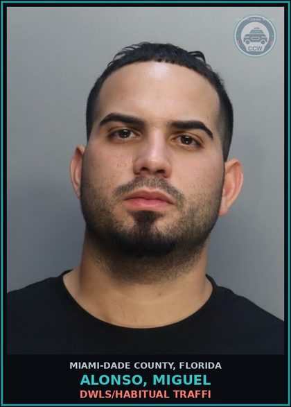 CCW arrest card for ALONSO, MIGUEL in Miami-Dade County: DWLS/HABITUAL TRAFFI