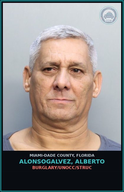 CCW arrest card for ALONSOGALVEZ, ALBERTO in Miami-Dade County: BURGLARY/UNOCC/STRUC