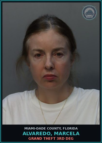CCW arrest card for ALVAREDO, MARCELA in Miami-Dade County: GRAND THEFT 3RD DEG