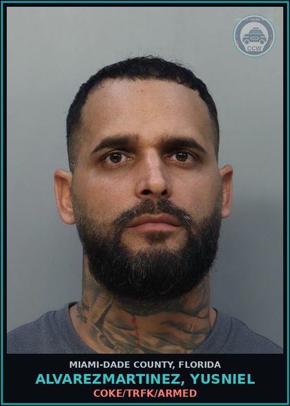 CCW arrest card for ALVAREZMARTINEZ, YUSNIEL in Miami-Dade County: COKE/TRFK/ARMED
