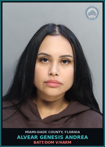 CCW arrest card for ALVEAR GENESIS  ANDREA in Miami-Dade County: BATT/DOM V/HARM