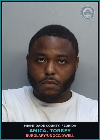 CCW arrest card for AMICA, TORREY in Miami-Dade County: BURGLARY/UNOCC/DWELL